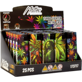 MATTEO TURBO 173717  METAL CASE- NEON RASTA CANNABIS- 25TMX. 